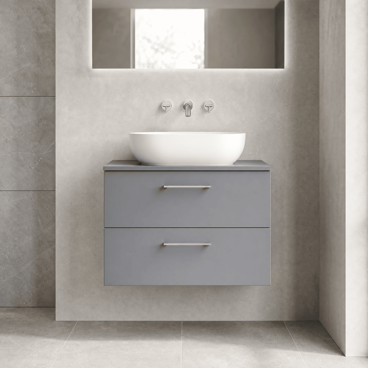 [BFLE2226W] Bramshall Contemporary 2 Soft Close Drawer Wall Hung Vanity Unit with Worktop, Choice of Size and Colour