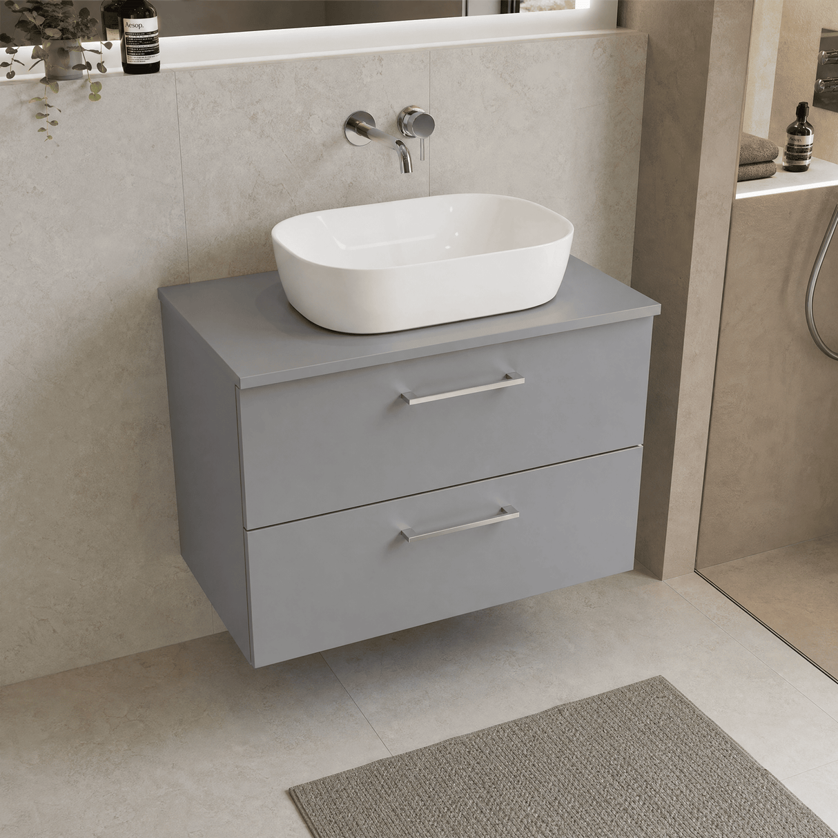 [BFLE2226W] Bramshall Contemporary 2 Soft Close Drawer Wall Hung Vanity Unit with Worktop, Choice of Size and Colour