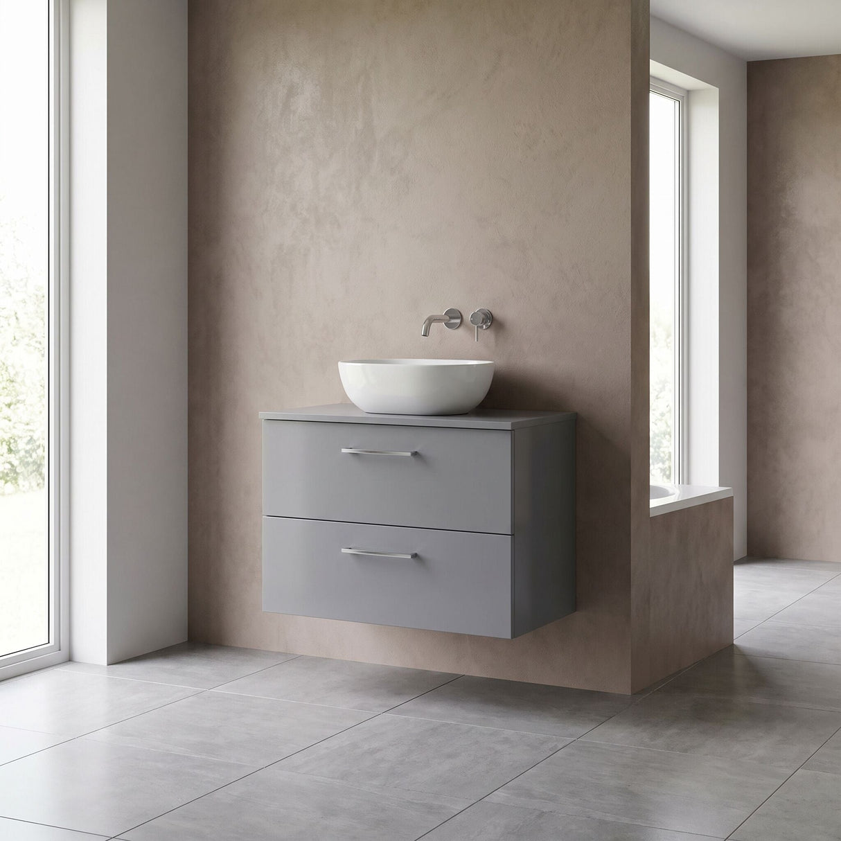 [BFLE2226W] Bramshall Contemporary 2 Soft Close Drawer Wall Hung Vanity Unit with Worktop, Choice of Size and Colour