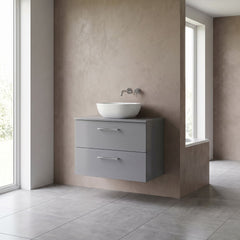 [BFLE2226W] Bramshall Contemporary 2 Soft Close Drawer Wall Hung Vanity Unit with Worktop, Choice of Size and Colour