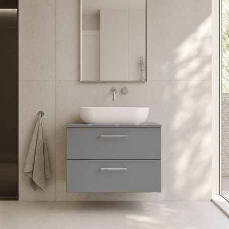 [BFLE2226W] Bramshall Contemporary 2 Soft Close Drawer Wall Hung Vanity Unit with Worktop, Choice of Size and Colour - Silo