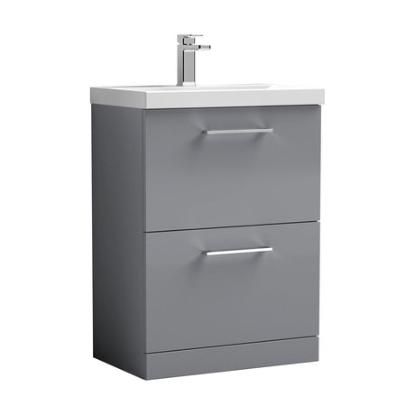 [BFLE2233A] Balterley Modern Bathroom 2 Soft Close Drawer Floor Standing Vanity Unit & Rectangular Mid-Edge Basin, Satin Grey, 600 mm - Cutout