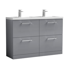 [BFLE2233C2] Balterley Level 1200mm Floor Standing 4 Drawer Vanity Unit with Double Basin, Handles & Overflow for Bathroom Storage Gloss White - Cutout