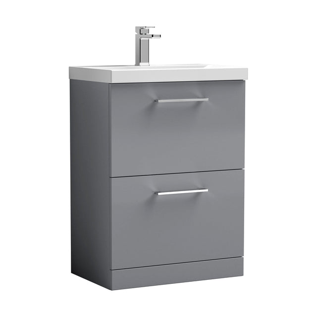 [BFLE2233D] Balterley  Contemporary Bathroom 2 Soft Close Drawer & Thin-Edge Floor Standing Vanity Unit Basin, Satin Grey, 600mm - Cutout
