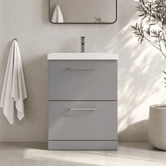 [BFLE2233D] Bramshall Contemporary 2 Drawer Floor Standing Vanity Unit, Choice of Size, Colour and Basin - Silo