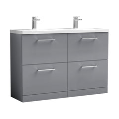 [BFLE2233F2] Balterley Level 1200mm Floor Standing 4 Drawer Vanity Unit with Double Basin, Handles & Overflow for Bathroom Storage Gloss White - Cutout