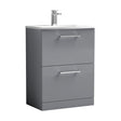 [BFLE2233G] Balterley  Modern Bathroom Floor Standing 2 Soft Close Drawer Vanity Unit & Curved Basin, Satin Grey, 600mm - Cutout