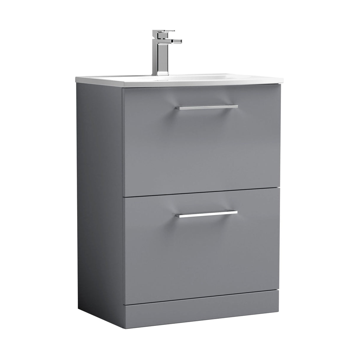 [BFLE2233G] Balterley  Modern Bathroom Floor Standing 2 Soft Close Drawer Vanity Unit & Curved Basin, Satin Grey, 600mm - Cutout