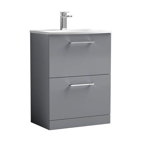 [BFLE2233G] Balterley  Modern Bathroom Floor Standing 2 Soft Close Drawer Vanity Unit & Curved Basin, Satin Grey, 600mm - Cutout