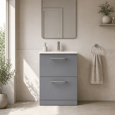 [BFLE2233G] Bramshall Contemporary 2 Drawer Floor Standing Vanity Unit, Choice of Size, Colour and Basin - Silo
