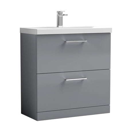 [BFLE2235A] Balterley Contemporary Bathroom Floor Standing 2 Drawer Vanity Unit & Mid-Edge Ceramic Basin, Satin Grey, 800 mm - Cutout
