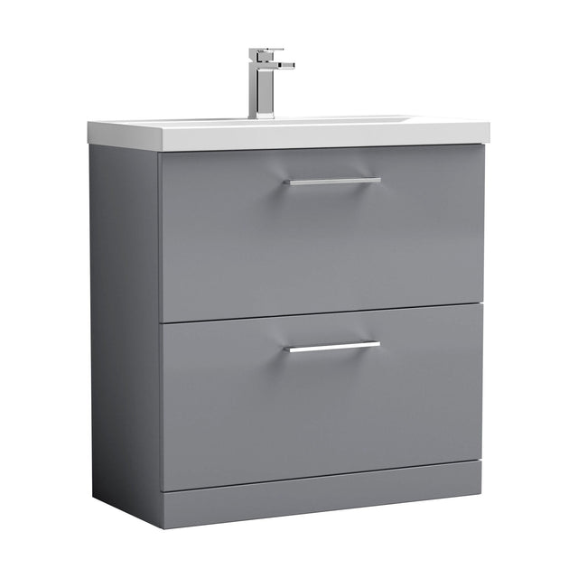 [BFLE2235A] Balterley Contemporary Bathroom Floor Standing 2 Drawer Vanity Unit & Mid-Edge Ceramic Basin, Satin Grey, 800 mm - Cutout