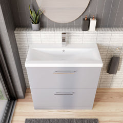 [BFLE2235A] Balterley Contemporary Bathroom Floor Standing 2 Drawer Vanity Unit & Mid-Edge Ceramic Basin, Satin Grey, 800 mm - Lifestyle 2