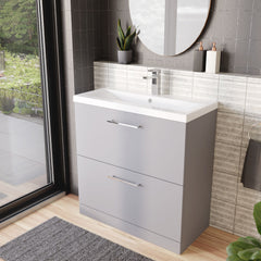 [BFLE2235A] Balterley Contemporary Bathroom Floor Standing 2 Drawer Vanity Unit & Mid-Edge Ceramic Basin, Satin Grey, 800 mm - Lifestyle 3