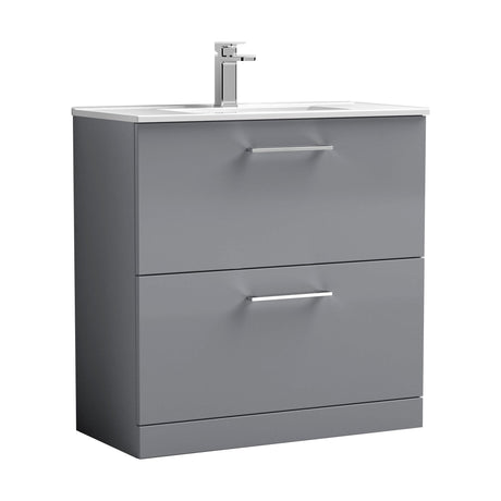 [BFLE2235B] Balterley  Modern Bathroom 2 Soft Close Drawer & Minimalist Floor Standing Vanity Unit Basin, Satin Grey, 435mm - Cutout
