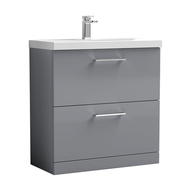 [BFLE2235D] Balterley  Contemporary Bathroom 2 Soft Close Drawer & Thin-Edge Floor Standing Vanity Unit Basin, Satin Grey, 800mm - Cutout