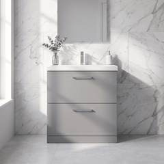 [BFLE2235D] Bramshall Contemporary 2 Drawer Floor Standing Vanity Unit, Choice of Size, Colour and Basin - Silo