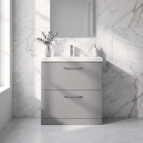 [BFLE2235D] Bramshall Contemporary 2 Drawer Floor Standing Vanity Unit, Choice of Size, Colour and Basin - Silo