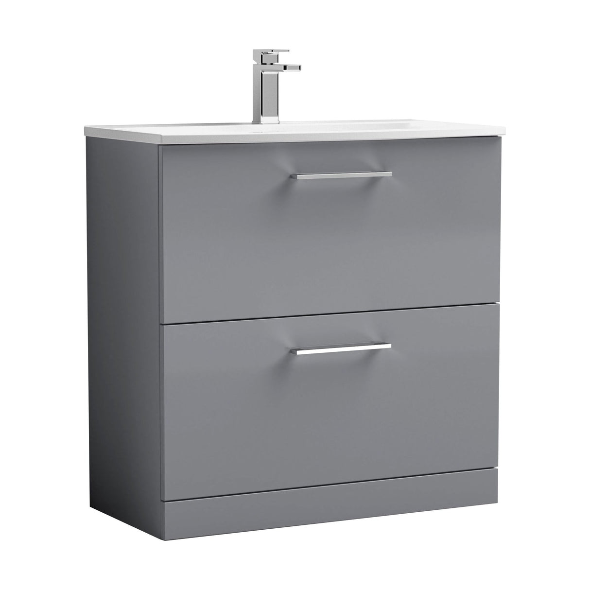 [BFLE2235G] Balterley  Modern Bathroom Floor Standing 2 Soft Close Drawer Vanity Unit & Curved Basin, Satin Grey, 800mm - Cutout