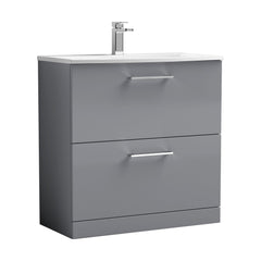 [BFLE2235G] Balterley  Modern Bathroom Floor Standing 2 Soft Close Drawer Vanity Unit & Curved Basin, Satin Grey, 800mm - Cutout