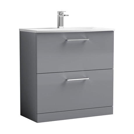 [BFLE2235G] Balterley  Modern Bathroom Floor Standing 2 Soft Close Drawer Vanity Unit & Curved Basin, Satin Grey, 800mm - Cutout