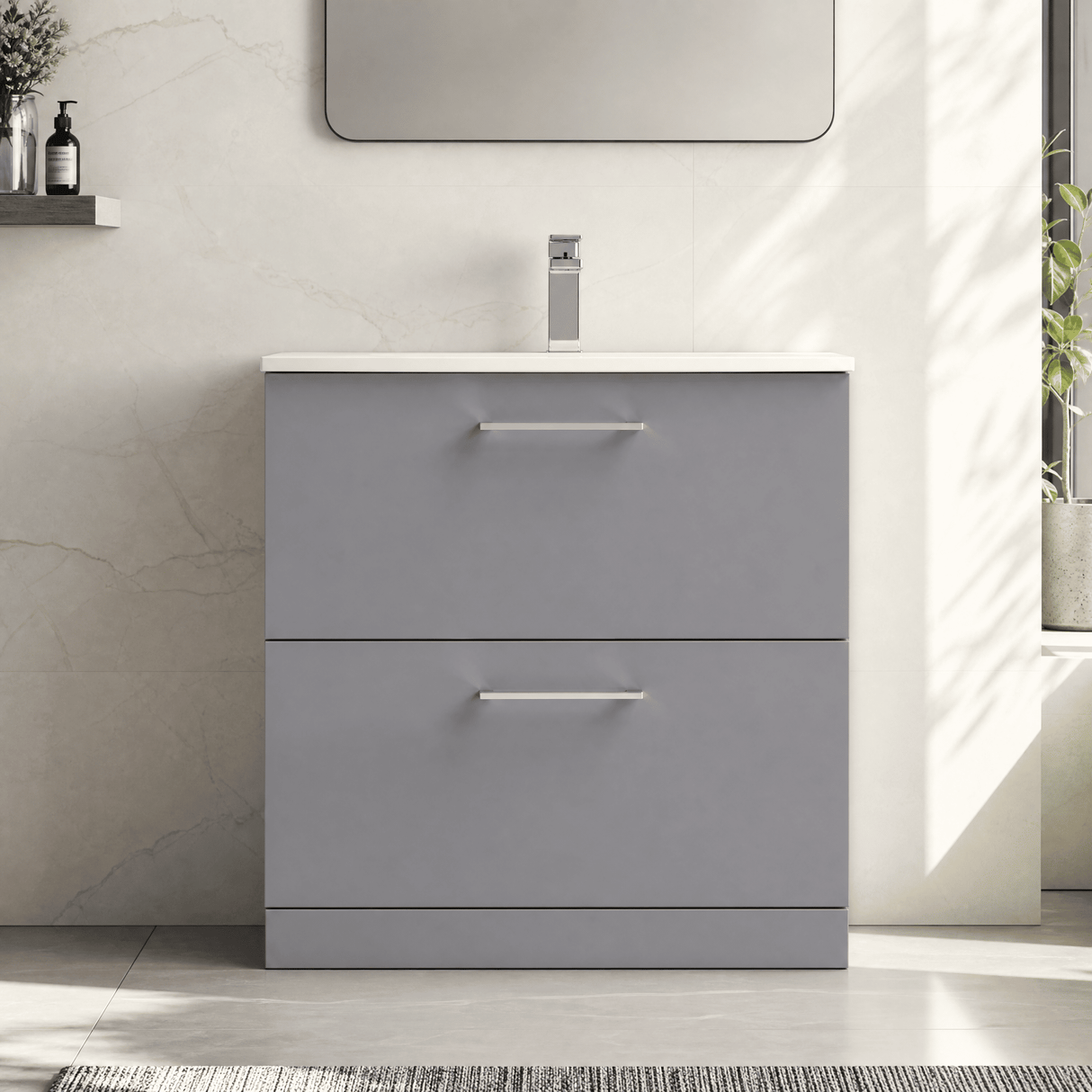 [BFLE2235G] Bramshall Contemporary 2 Drawer Floor Standing Vanity Unit, Choice of Size, Colour and Basin - Silo