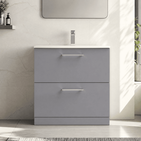 [BFLE2235G] Bramshall Contemporary 2 Drawer Floor Standing Vanity Unit, Choice of Size, Colour and Basin - Silo