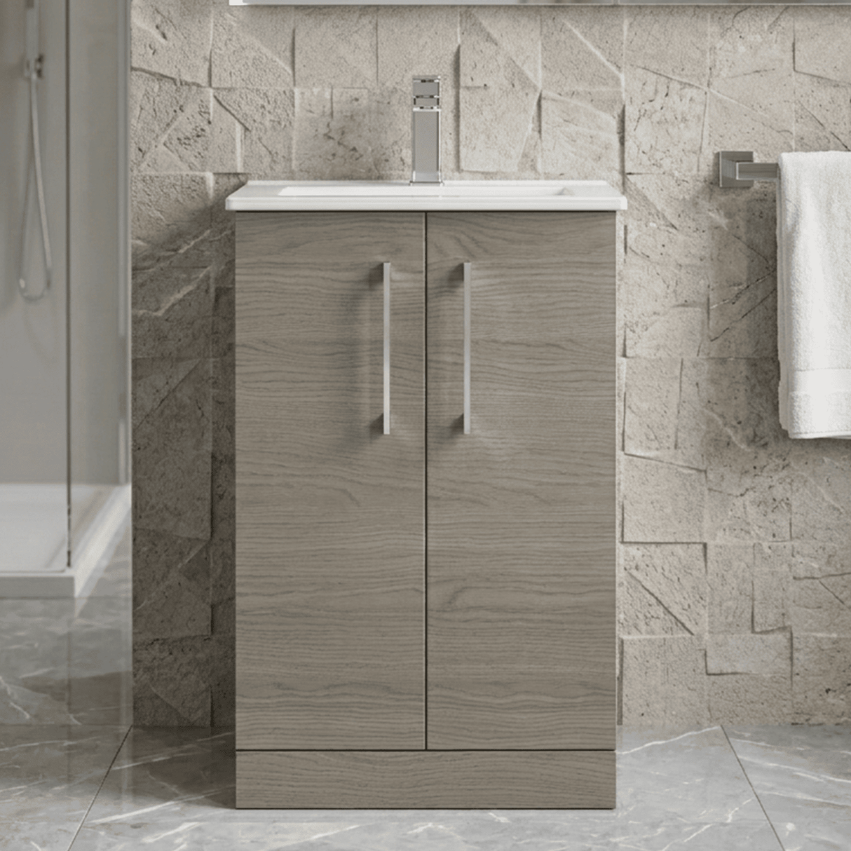 [BFLE2501B] Bramshall Contemporary 2 Soft Close Doors Floor Standing Vanity Basin Unit, Choice of Size/Basin Type/Colour - Silo