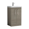 [BFLE2501D] Balterley  Contemporary Bathroom 2 Soft Close Door & Thin-Edge Floor Standing Vanity Unit Basin, Solace Oak, 500mm - Cutout