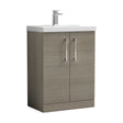 [BFLE2503D] Balterley  Contemporary Bathroom 2 Soft Close Door & Thin-Edge Floor Standing Vanity Unit Basin, Solace Oak, 600mm - Cutout