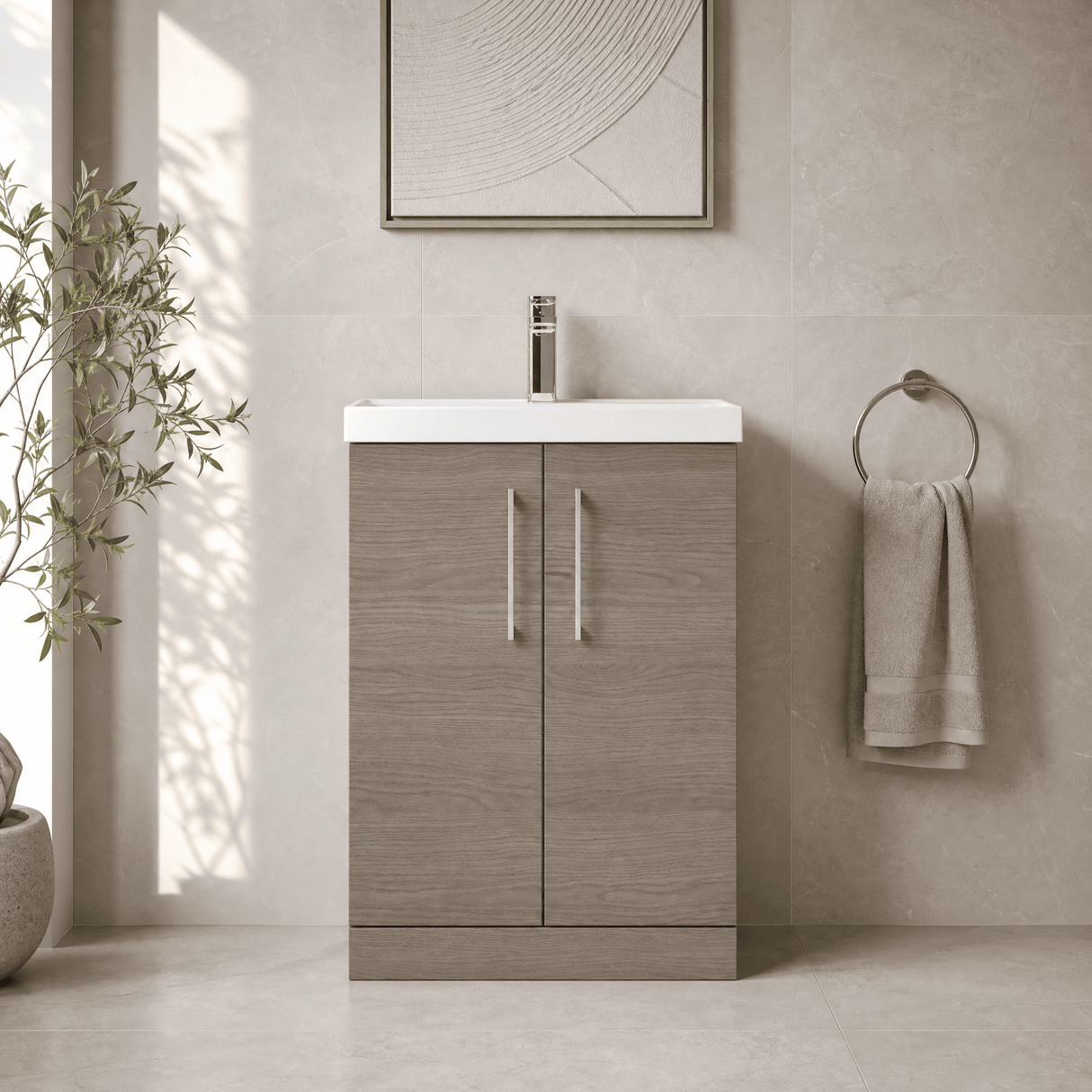 [BFLE2503D] Bramshall Contemporary 2 Soft Close Doors Floor Standing Vanity Basin Unit, Choice of Size/Basin Type/Colour - Silo