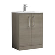 [BFLE2503G] Balterley  Modern Bathroom Floor Standing 2 Soft Close Door Vanity Unit & Curved Basin, Solace Oak, 600mm - Cutout