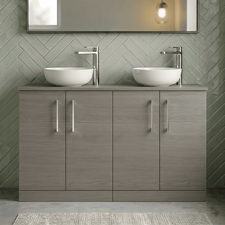 [BFLE2503W2] Balterley Level Modern Bathroom 2 Door Floor Standing Vanity Unit with Worktop & Handles, Grey Vicenza Oak, 1205 mm - Silo