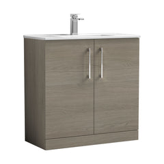 [BFLE2505B] Balterley  Contemporary Bathroom Floor Standing 2-Door Vanity Unit & Minimalist Basin, Solace Oak, 800mm - Cutout