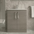 [BFLE2505B] Balterley  Contemporary Bathroom Floor Standing 2-Door Vanity Unit & Minimalist Basin, Solace Oak, 800mm - Silo