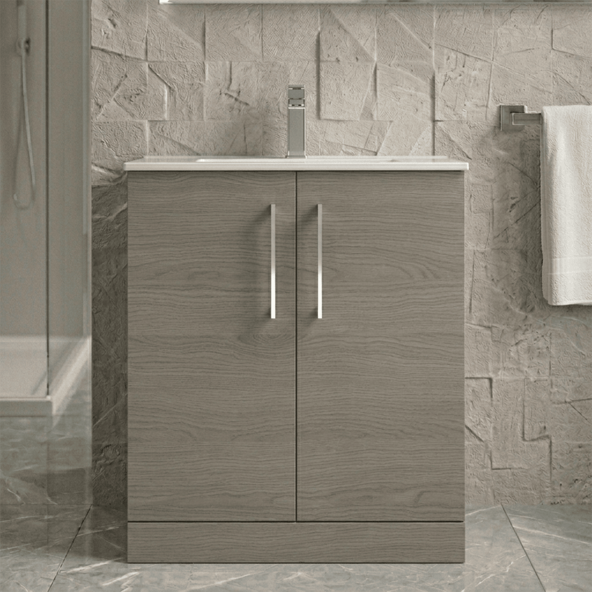 [BFLE2505B] Bramshall Contemporary 2 Soft Close Doors Floor Standing Vanity Basin Unit, Choice of Size/Basin Type/Colour - Silo