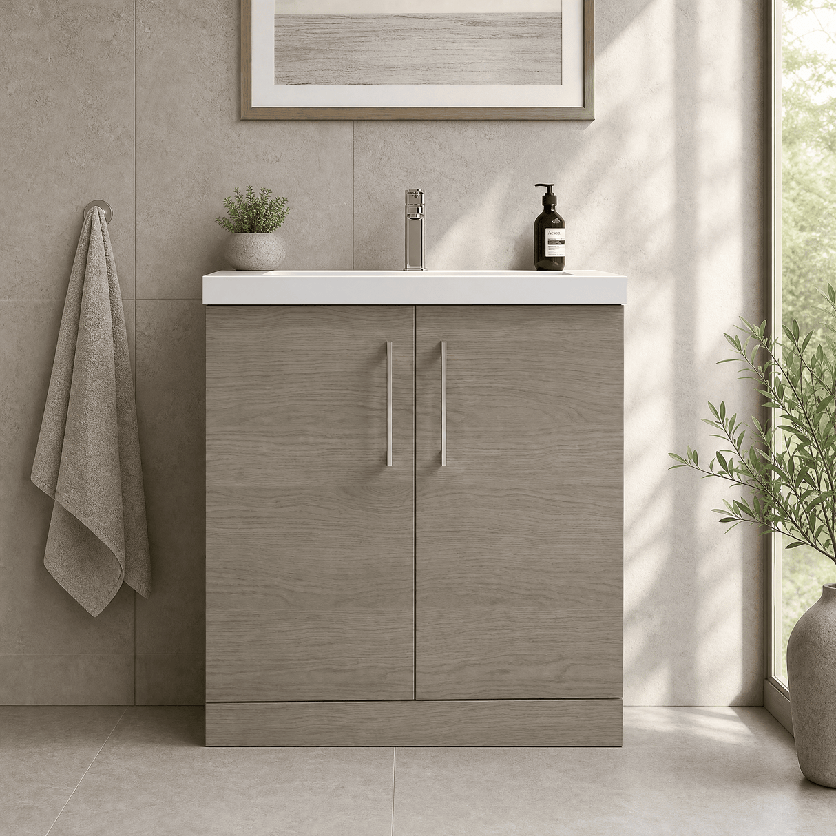 [BFLE2505D] Bramshall Contemporary 2 Soft Close Doors Floor Standing Vanity Basin Unit, Choice of Size/Basin Type/Colour - Silo