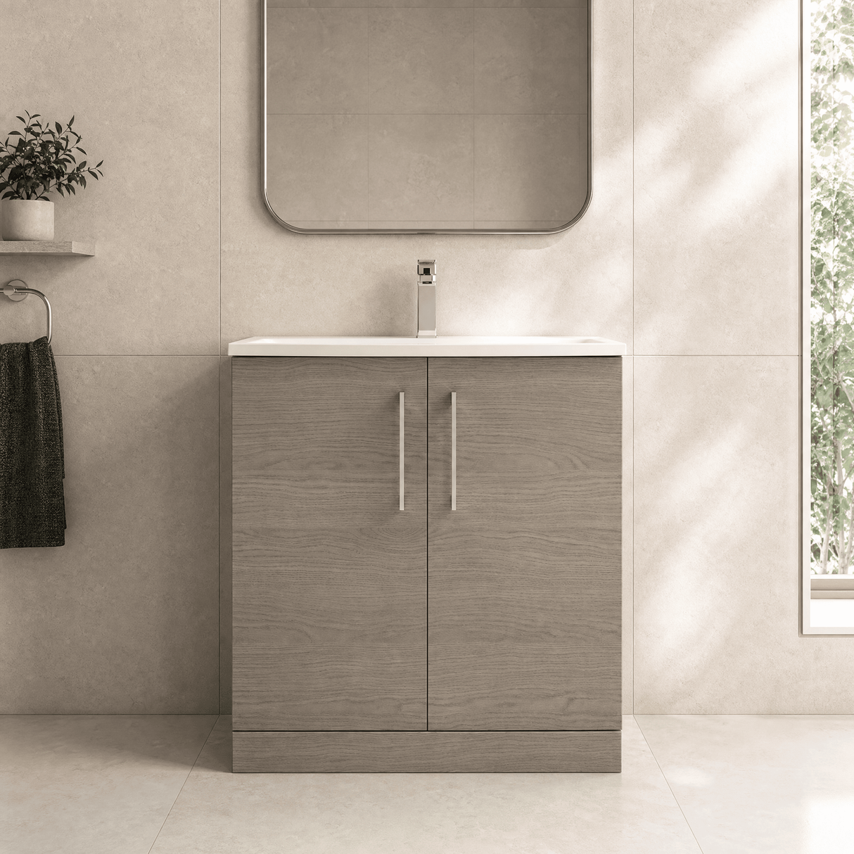 [BFLE2505G] Bramshall Contemporary 2 Soft Close Doors Floor Standing Vanity Basin Unit, Choice of Size/Basin Type/Colour - Silo
