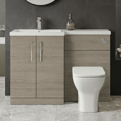 [BFLE2511L] Bramshall Combination Vanity Unit with Basin & WC, Left Hand, 1100mm x 390mm - Choice of Colour and Handle Finish - Silo