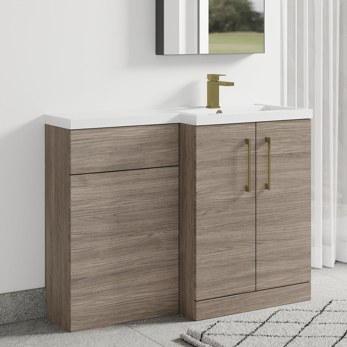Bramshall Combination Vanity Unit with Basin & WC, Right Hand, 1100mm x 390mm - Choice of Colour and Handle Finish