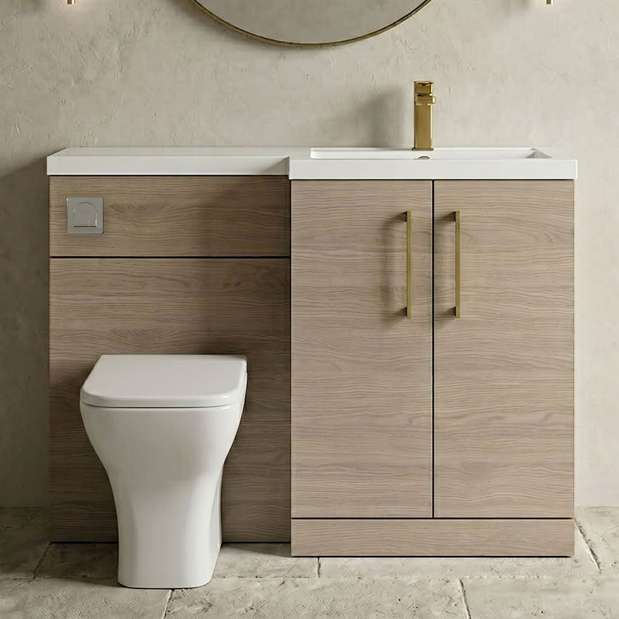 [BFLE2511RH017] Bramshall Combination Vanity Unit with Basin & WC, Right Hand, 1100mm x 390mm - Choice of Colour and Handle Finish - Silo