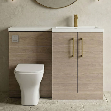 [BFLE2511RH017] Bramshall Combination Vanity Unit with Basin & WC, Right Hand, 1100mm x 390mm - Choice of Colour and Handle Finish - Silo