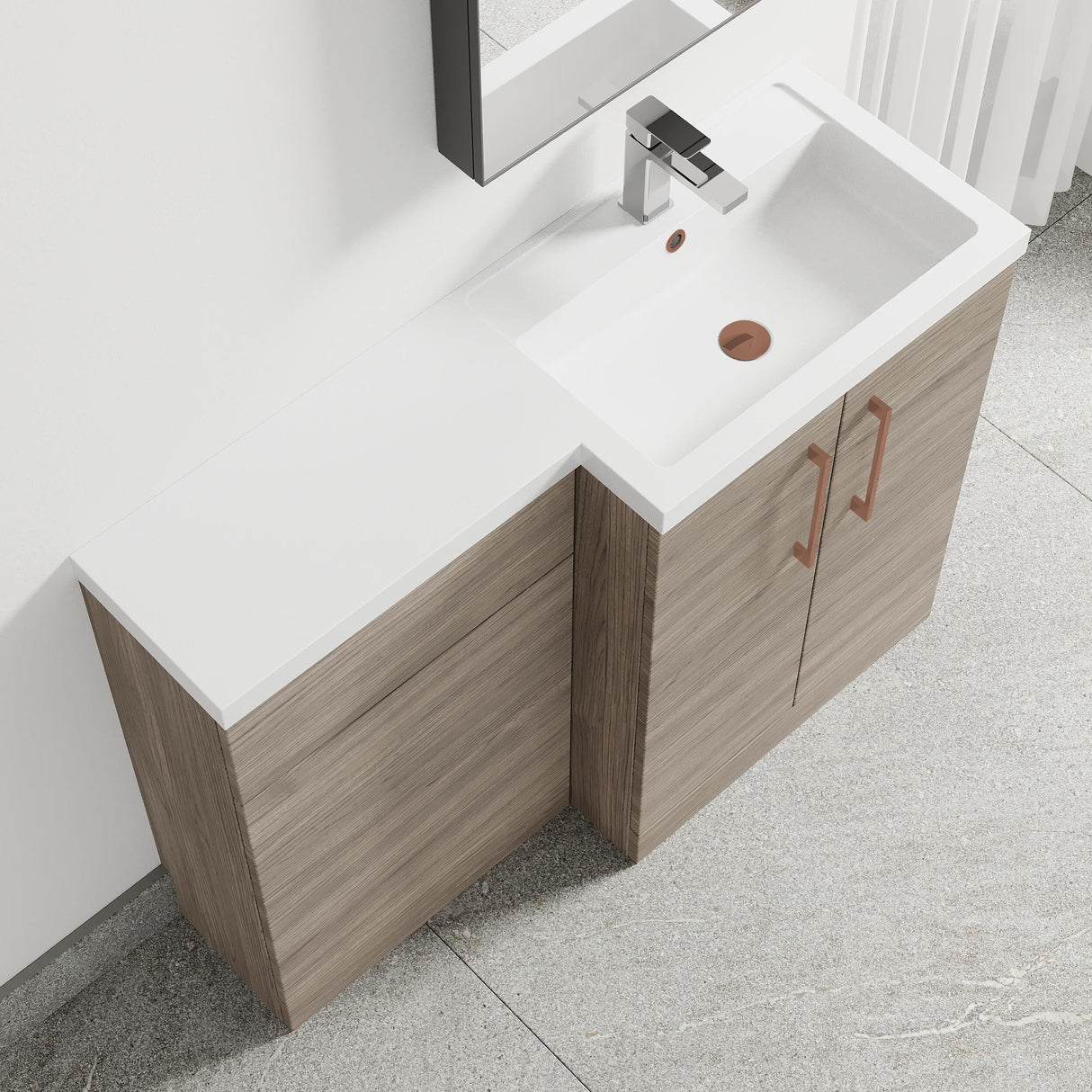 [BFLE2511RH019] Bramshall Combination Vanity Unit with Basin & WC, Right Hand, 1100mm x 390mm - Choice of Colour and Handle Finish - Lifestyle 2