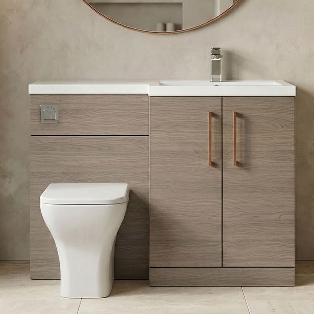 [BFLE2511RH019] Bramshall Combination Vanity Unit with Basin & WC, Right Hand, 1100mm x 390mm - Choice of Colour and Handle Finish - Silo