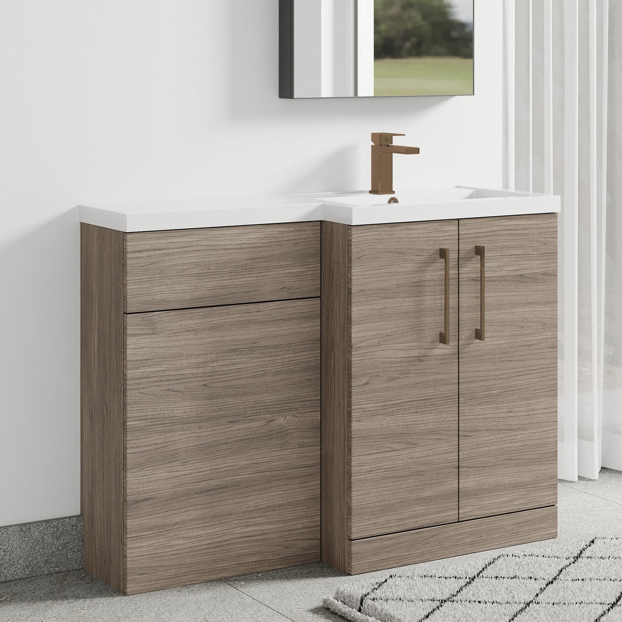 Bramshall Combination Vanity Unit with Basin & WC, Right Hand, 1100mm x 390mm - Choice of Colour and Handle Finish