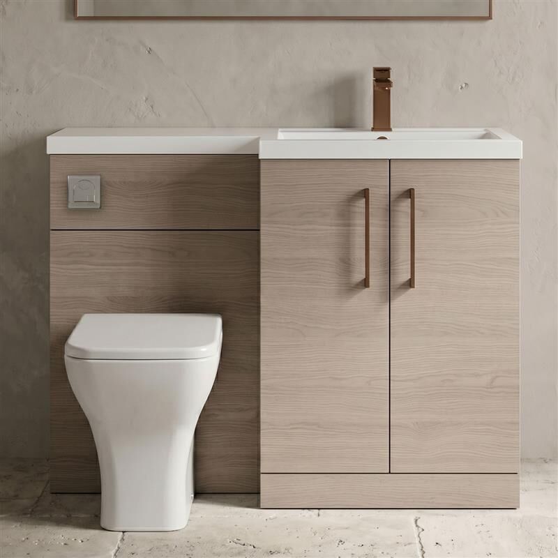 [BFLE2511RH1516] Bramshall Combination Vanity Unit with Basin & WC, Right Hand, 1100mm x 390mm - Choice of Colour and Handle Finish - Silo