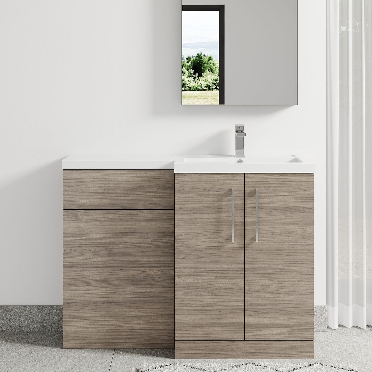 Bramshall Combination Vanity Unit with Basin & WC, Right Hand, 1100mm x 390mm - Choice of Colour and Handle Finish