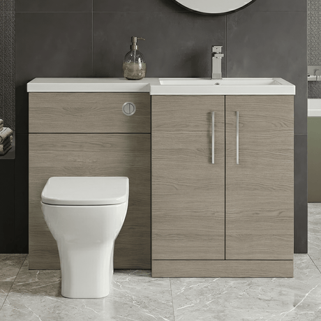 [BFLE2511R] Bramshall Combination Vanity Unit with Basin & WC, Right Hand, 1100mm x 390mm - Choice of Colour and Handle Finish - Silo