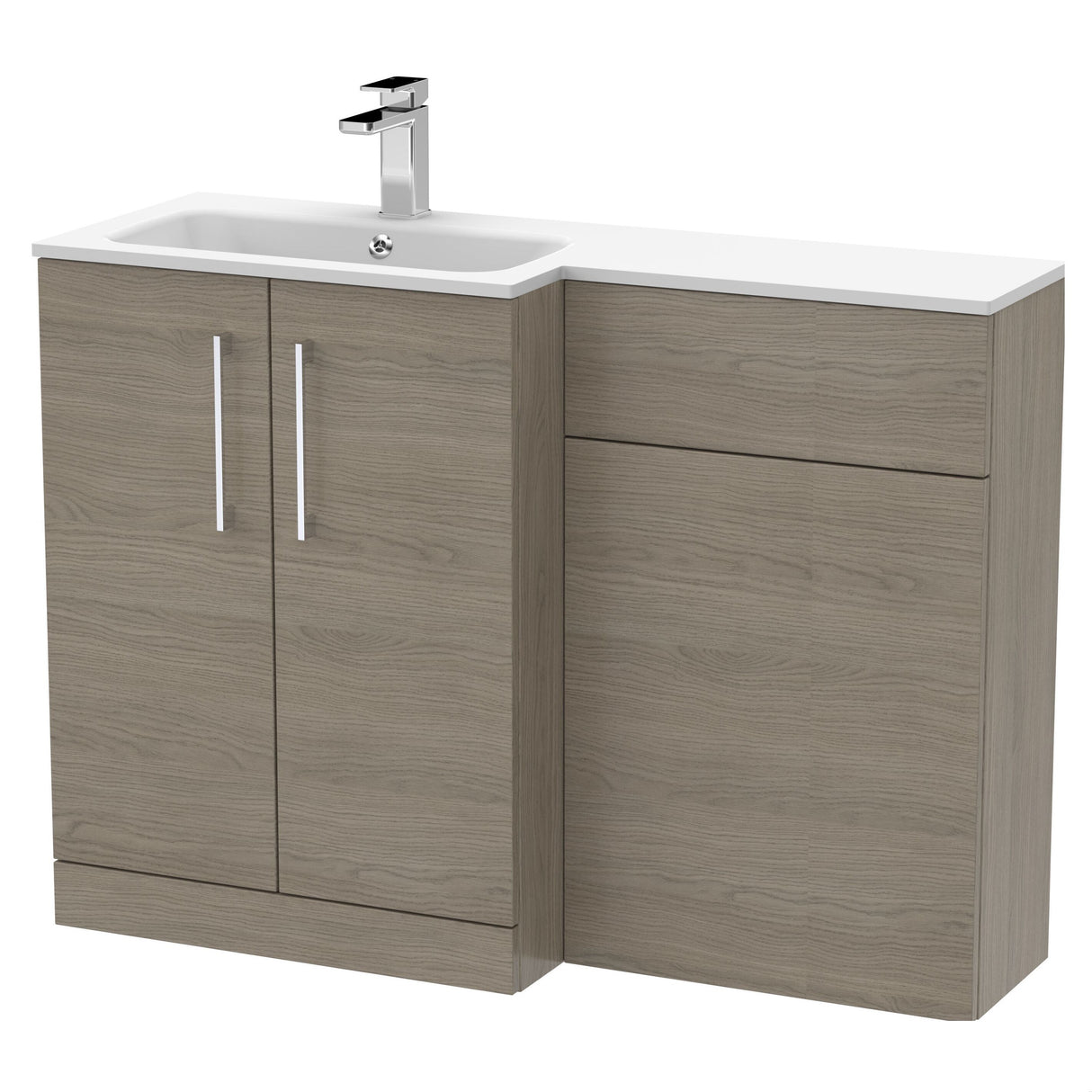 [BFLE2512L] Bramshall Contemporary 2 Door Floor Standing Combination Unit with Stone Basin, 1100mm, Choice of Orientation and Colour - Cutout