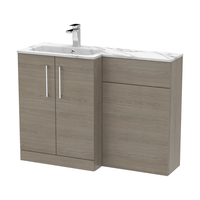 [BFLE2513L] Bramshall Contemporary 2 Door Left-Hand Floor Standing Combination Unit with Stone Basin, Solace Oak, 1100mm - Cutout